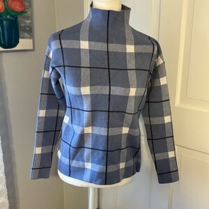 Plaid funnel neck sweater EUC
